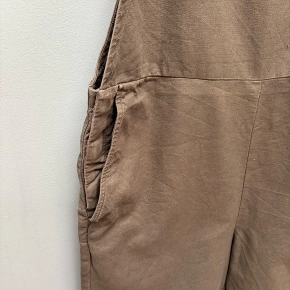 Eileen Fisher Cotton Hemp Stretch Short Overalls in Olive Green S